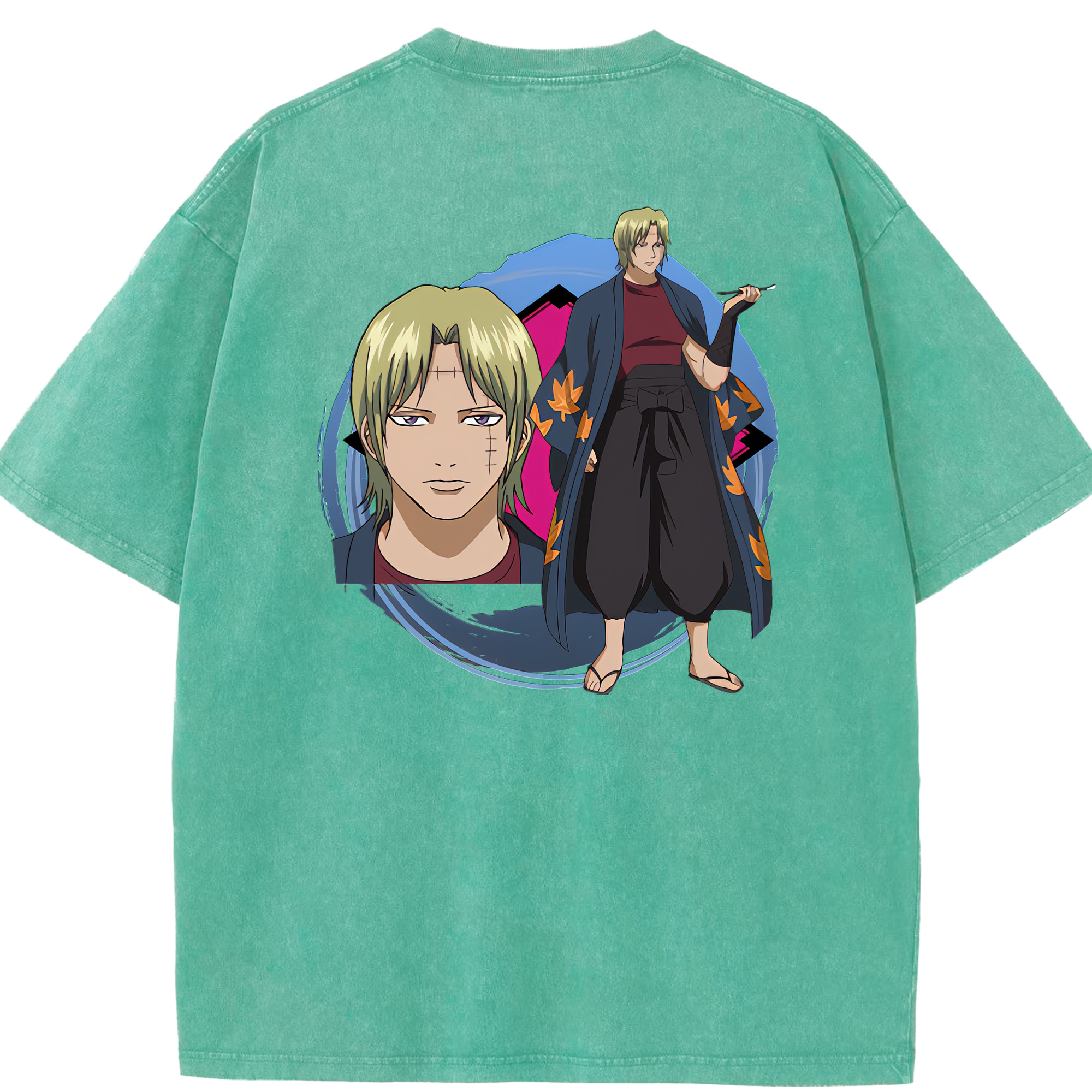 （画像用） ぎんたま 坂田銀時（さかたぎんとき） 神楽 志村新八（しむら しんぱち） GINTAMA Sakata Gintoki Kagura Shimura Shinpachi 綿100% ヴィンテージ風 半袖Tシャツ（背面プリント）